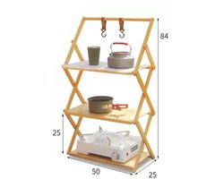 Draagbaar campingrek - 3 laags - Met 2 haken - Outdoor - Indoor - Kamperen - Opvouwbaar rek voor camping - Picknick - Bamboe - Opbergrek