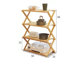 Draagbaar campingrek - 4 laags - Outdoor - Indoor - Kamperen - Opvouwbaar rek voor camping - Picknick - Bamboe - Opbergrek