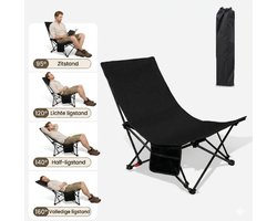 Draagbaar Campingstoel met Hoofdkussen & Opbergtas - inklapstoel- Strandstoelen - Opvouwbare Relax Ligstoel – 4 Verstelbare Standen (95°–160°) – Extra Breed & Sterk (120kg)