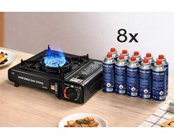 Draagbaar Gasstel met Koffer – Camping Kooktoestel. Camping Gasbrander Set met Opbergkoffer en 8x Butaangas patronen. Portable Gas Stove met Koffer + 8 Butaangasbusjes. Compleet met 8 Gaspatronen. Gas Kooktoestel voor Camping & Outdoor.Noodpakket.