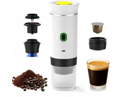 Draagbaar koffiezetapparaat, 3-in-1 elektrisch koffiezetapparaat, geschikt geschikt voor koffiecapsules en gemalen koffie, ondersteunt koud zetten en verwarmen (wit).