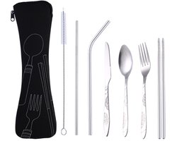 Draagbaar Roestvrijstalen Bestekset - Roestvrijstalen Serviesset Buiten - Geschikt Voor Dagelijks Gebruik En Picknicks - 7 - Reizigers Zilver