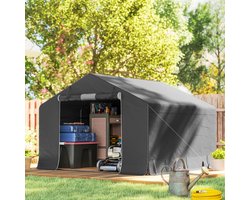 Draagbaar tuinhuisje, fietstent, schuifdeur met ritssluiting, metalen frame, veelzijdige opbergruimte, donkergrijs