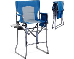 Draagbare 78 Cm Hoge Klapstoel Bestuurdersstoel Met Bijzettafel, Hoge Opvouwbare Barkruk Voor Make-upkunstenaars, Camping, Sportevenement, Ambachtelijke Show, Ondersteunt 350 Lbs, Blauw