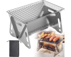 Draagbare Barbecue - Houtskool Barbecue - Met Opbergzak - Opvouwbare Barbecue - RVS - 21 x 16,5 x 13 cm - Draagbare Houtskool Grill met rooster - Barbecue Smoker - Houtskool BBQ - Voor Picknick, Kamperen en Buitenactiviteiten - Festival BBQ