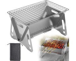 Draagbare Barbecue - Houtskool Barbecue - Met Opbergzak - Opvouwbare Barbecue - RVS - 28,5 x 18,5 x 13 cm - Draagbare Houtskool Grill met rooster - Barbecue Smoker - Houtskool BBQ - Voor Picknick, Kamperen en Buitenactiviteiten - Festival BBQ