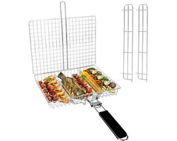 Draagbare barbecuemand, barbecuemand voor buiten, met afneembaar handvat, gemaakt van roestvrij staal, geschikt voor kip, vis, groenten, enz.