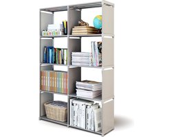 Draagbare boekenkast in grijs, 8-voudige kubusplank, ruimteverdeler en steekrek, ideaal als boekenplank en bergruimte, opbergsysteem, veelzijdig bruikbaar voor woon- en werkkamer