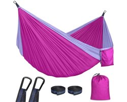 Draagbare buitenhangmat - Extra groot formaat - Roze - Stevig nylon - Inclusief bevestigingsset
