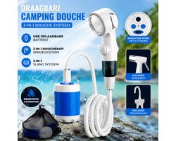 Draagbare Camping Douchepomp USB Oplaadbaar – 3-in-1 Camping Douche met Douchekop en Slangsysteem – Elektrische Outdoor Douche voor Kamperen, Reizen, Strand en Tuin – Compact en Waterbesparend