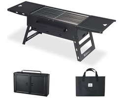 Draagbare Campingtafel met Houtskoolgrill - Inklapbare Tafel voor Outdoor Grillen, Koken en Picknicken