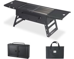 Draagbare Campingtafel met Houtskoolgrill - Inklapbare Tafel voor Outdoor Grillen, Koken en Picknicken