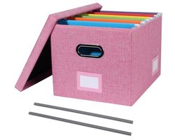 Draagbare File Organizer Box met Deksel - Document Opslag met Multi-Label Slots - Lichtgewicht en Stapelbaar