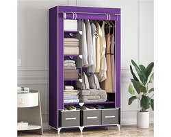 Draagbare Garderobekast - Kledingkast Opberger - Kleding Opbergen - Met Hangrek en Lades - 94x45x165cm - Paars