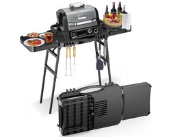 Draagbare Grill Trolley voor Enders Urban, Weber Q100/Q200/Q300 en Ninja Woodfire - Opvouwbare Buiten Grillstand met Ruime Werktafel en Verstelbare Hoogte voor Comfortabel Grillen