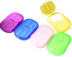Draagbare handzeep - 5 doosjes a 20 tabletten - Perfecte gadget voor reizigers - Anti-bacterieel - Mini - Draagbaar op zak - Hygiëne - Wandelen - Bad - Badkamer - Geur - Kamperen - Reiniging - Kleur - Wegwerp - Papier - Toilet - Toilettas - Tabletten