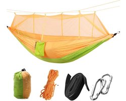 Draagbare Hangmat - Kampeer Hangmat - Outdoor Ontspanning - Met Geïntegreerde Klamboe - 1-2 Persoons - Oranje