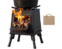 Draagbare Houtkachel - Buitenverwarmer Kooktoestel - Buiten Koken Grillen - Geoptimaliseerd Verbrandingssysteem - 22 x 22 x 14 cm - Zwart