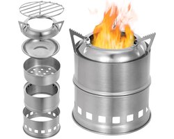 Draagbare Houtkachel - Compacte Brander - Koken Buiten - Milieuvriendelijk Ontwerp - 14 x 14 x 8 cm - Zilver