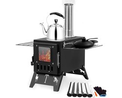 Draagbare Houtkachel voor Tent en Camping - Inklapbaar met Schoorsteenpijpen