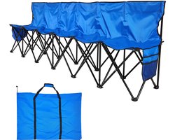 Draagbare Inklapbare Bank, 6-Persoons Opvouwbare Voetbalbank Met Opslagzakken en Draagtas, Lichtgewicht Zitting Met Rugondersteuning voor Sport, Kamperen en Buitenactiviteiten, Blauw