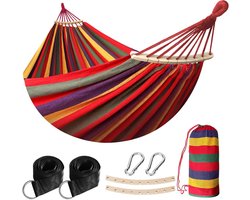 Draagbare Katoenen Hangmat met Boomriemen en Spreidstangen voor Kamperen, Binnengebruik en Tuinaccessoires