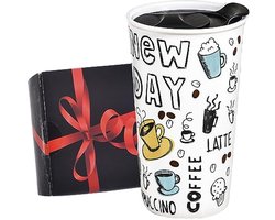 Draagbare keramische reiskoffiemok 350 ml - Dubbelwandig, To Go, Vaatwasmachinebestendig en Spatbestendig