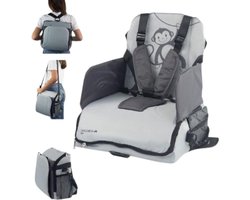 Draagbare kinderstoel Aapje - Reisstoel 6 tot 36 maanden - Tot 15kg - Opvouwbaar - Verstelbare 5-puntsgordel - Met opbergvak - Booster Seat - Babyzitje - Grijze kleur - Comfortabel en Veilig