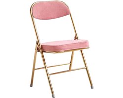 Draagbare Klapstoel, Opvouwbare Eetkamerstoel Van Corduroy Stof, Comfortabele Woonkamer Ontvangststoel, Indoor Rugleuning Stoel Met Kussen, Draagvermogen 130 Kg(Color:Roze)
