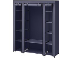 Draagbare Kledingkast Opvouwbare Garderobekast Kledingopberger 150x45x175 Cm Blauw Met Kledingroede Legplanken Stoffen Hoes 12 Vakken Grote Opbergcapaciteit Ruimtebesparend Slaapkamer