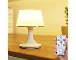 Draagbare LED Tafellamp - Draadloos & Oplaadbaar via USB - Met Afstandsbediening - Oogvriendelijke Verlichting - Voor Slaapkamer, Café & Camping - Wit Metaal - Ø12cm - 1 Stuk