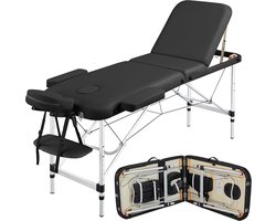 Draagbare massagetafel met 3 zones, in hoogte verstelbare massagetafel met hoofdsteun en handsteun, ligoppervlak 185 × 60 cm, zwart