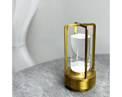 Draagbare metalen tafellamp voor binnen/buiten, oplaadbare draadloze LED-lamp, 3 kleuren, traploos dimbaar, werkt op batterijen, kleine bureaulamp, restaurant/slaapkamer/bar/café/campinglamp - goud