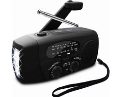 Draagbare noodradio - Powerbank 2000 mAh - Zaklamp - Solar opwindbaar - Noodpakket - Kunststof - Zwart
