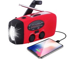 Draagbare noodradio - Powerbank 2000 mAh - Zaklamp - Solar opwindbaar - SOS alarm - USB-C kabel - Noodpakket - Kunststof - rood