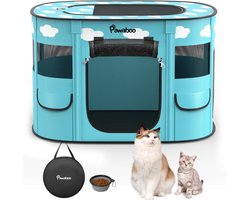Draagbare Opvouwbare Huis voor Huisdieren met Waterdichte Oxford Stof en Reiszak - Ideaal voor Binnen en Buiten, Geschikt voor Honden en Katten, M Blauw met Witte Wolken