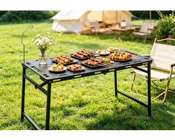 Draagbare opvouwbare metalen barbecuetafel 104x48x50 cm met grillrooster lichtgewicht campingtafel met handgrepen Geen montage nodig Geschikt voor buiten koken en grillen zwart