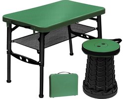 Draagbare opvouwbare tafel - met opvouwbare kruk - in hoogte verstelbare kleine tafel en telescopische kruk - campingtafel, inklapbare tuintafel - voor reizen, picknicken, vissen, wandelen, binnen - groente