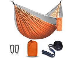 Draagbare parachutehangmat voor kamperen, wandelen, reizen en backpacken - Ultralichte nylonhangmat voor tuin, gazon en picknick - Oranje en grijze hangmat
