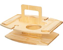 Draagbare picknicktafel, houten picknicktafel, afneembare wijntafel met 2 glazen houders en snackbak, wijn met handvat voor feest, camping, strandstijl1 dienblad