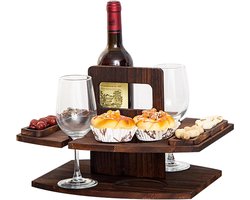 Draagbare Picknicktafel - Houten Wijntafel - Buiten Dineren - Met Glazen Houders - 36x30.5 cm - Licht Bruin