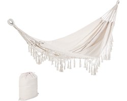 Draagbare reishangmat, Boheemse chique stijl, hangmatdoek, totale afmetingen 2,88L x 1,5Bm, Katoen/Polyester, Beige