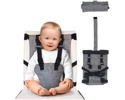 Draagbare Reiskinderstoel – Compact Opvouwbaar – Veiligheidstuigje – Machinewasbaar – Geschikt Voor Stoelen 35 Tot 53 Cm – Geschikt voor baby's van 6 maanden tot 3 jaar – Grijs