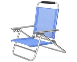 Draagbare strandstoel - Inklapbare vouwstoel met 4-standige rugleuning, armleuningen, ademende stof, belasting 150 kg, blauw