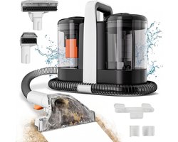 Draagbare Tapijtreiniger - Meubel- en Textielreiniger - 600 W Motor met 15 kPa Zuigkracht - Dubbele Watertank van 1,5 en 0,8 Liter - 1,3 m Slang en 5 m Kabel - Grote en Kleine Borstelkop - Voor Tapijt, Banken, Matrassen en Autostoelen