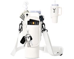 Draagtas voor waterfles met vakje voor mobiele telefoon, geschikt voor Stanley 40/30 bekers met platte bodem. Draagtas Geschikt voor waterfles van neopreen, met rietje en karabijnhaak, geschikt voor Stanley bekeraccessoires.