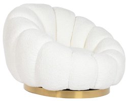 Draai Fauteuil Boucle Teddy – Wit – Goudkleurige Bies – L98 x B97 x H69 cm