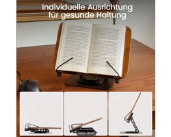 Draaibaar Boekenstandaard voor Bureau, Hoogte & Hoek Verstelbaar Metalen Leeshulp met Paginahouders, Opvouwbaar, Stabiel & Veelzijdig voor Boeken, Tablets, Laptops, Ideaal voor Keuken, Kantoor & School