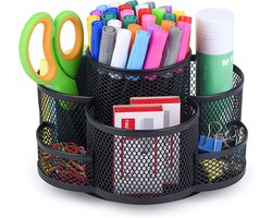 Draaibaar Pennenbakje – Bureau Organizer Metaal – 360 Graden Opbergsysteem - pennenzak - etui - pennenzak - transparante etui - Bureau Organizer - Make-up Organizer - Make up kwasten organizer - Metaal – zwart - 1 stuk