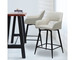 Draaibare Barkruk Beige Stof Skye - Zithoogte 67 cm - Met Armleuningen